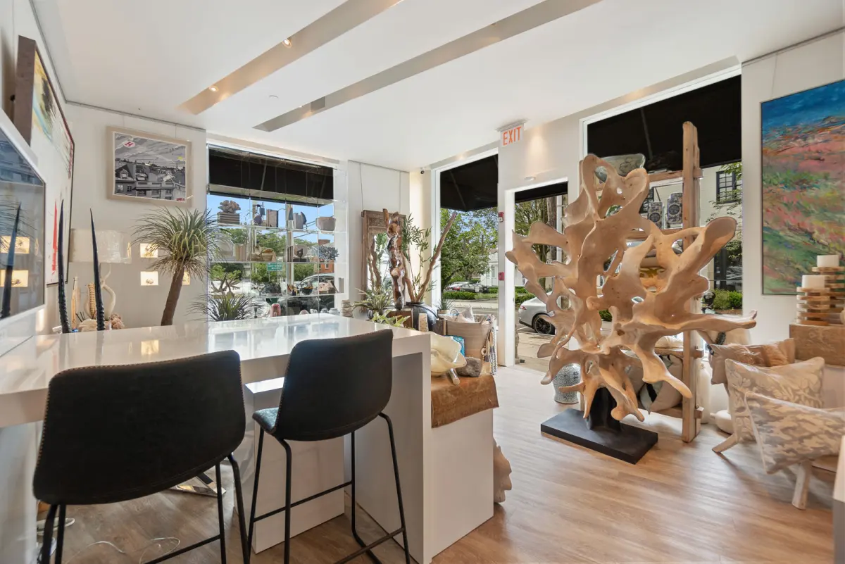 Styled counter display of decorative objects at the BKI Home boutique in Greenwich